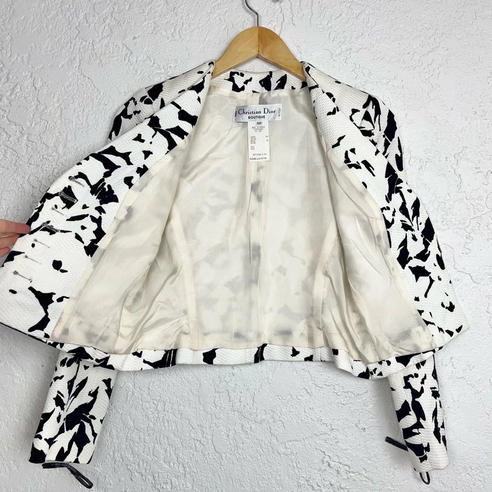 Christian Dior Vintage 1980’s Black & White Floral Print Blazer Jacket